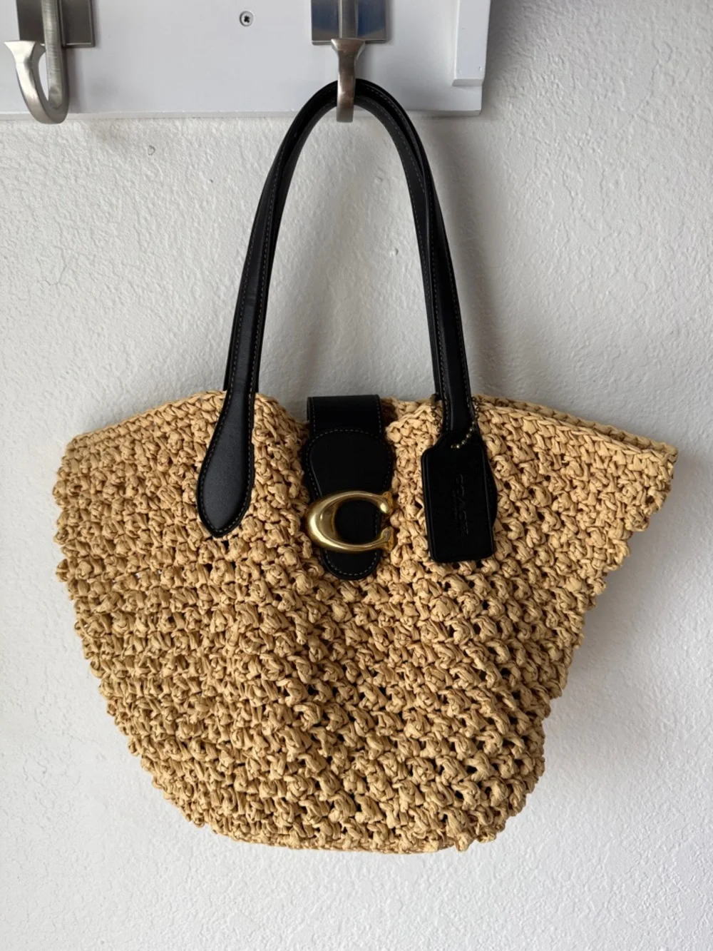 Coach Straw and Leather Tote - Picture 1 of 8